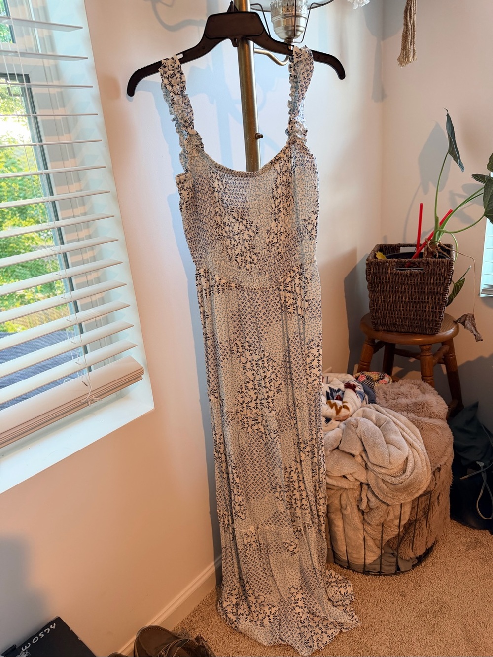 Light Blue and White Floral Maxi Dress